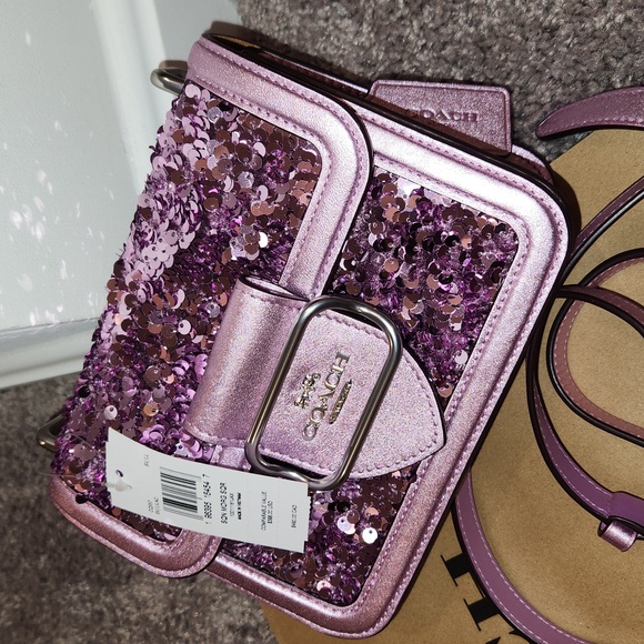 SOLD OUT NWT Coach Lilac Sequin Morgan Square Crossbody bag - Picture 15 of 16